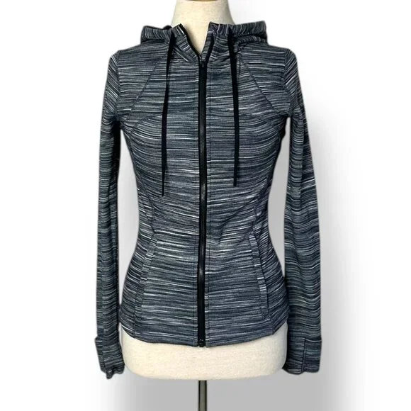 Lululemon Hooded Define Jacket Nulu Heathered Stripe Black Grey Sz 6 - Picture 2 of 8